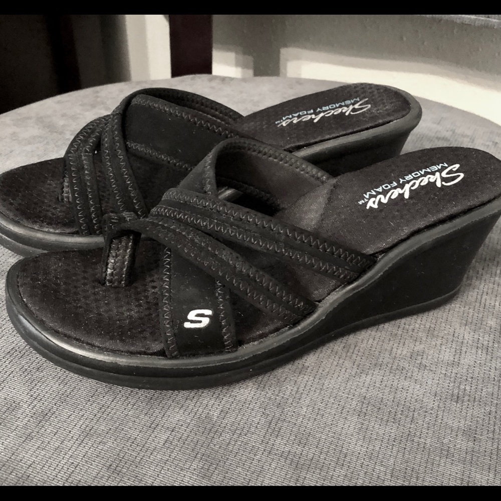 Skechers Memory Foam Wedge Mules, Size 8